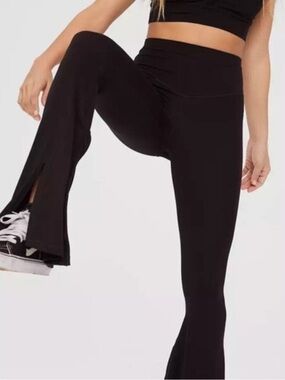Aerie Black High-Waist Flared Leggings with Front Slit